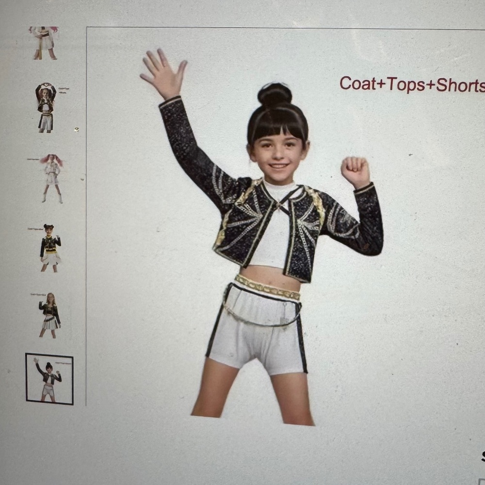 Kids Black & White Glitter Dance Coat, Top & Shorts Halloween Costume